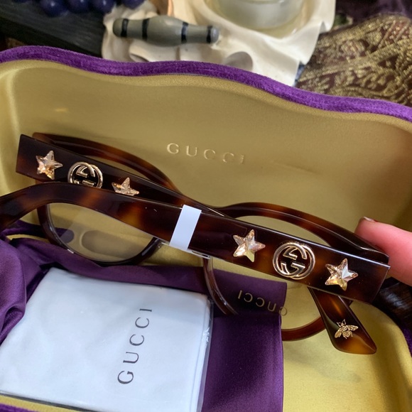 Authentic GUCCI 48 cat Crystals stars Acetate optical glasses - Picture 2 of 13